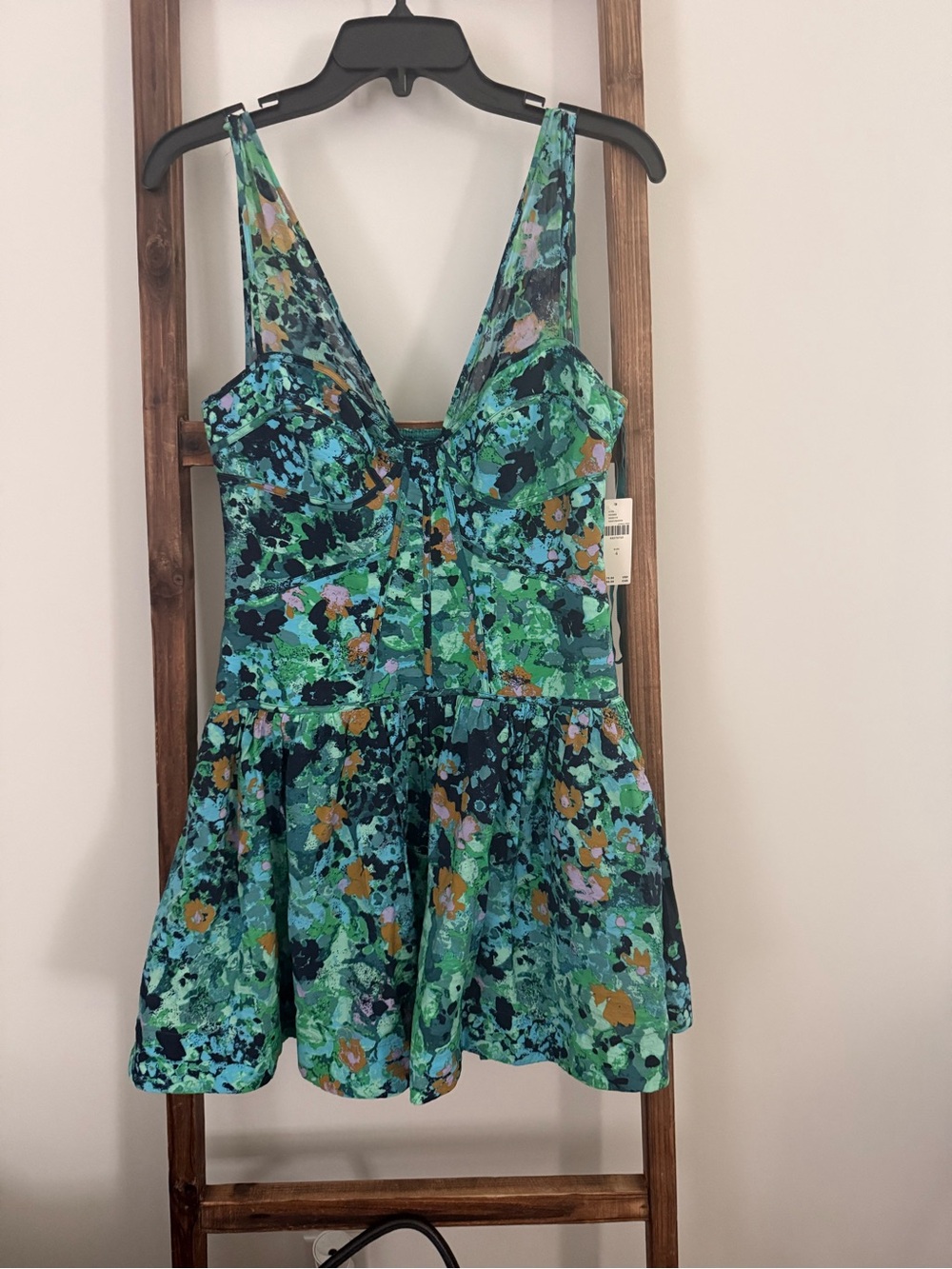 Anthropologie Green & Teal Floral Mini Dress